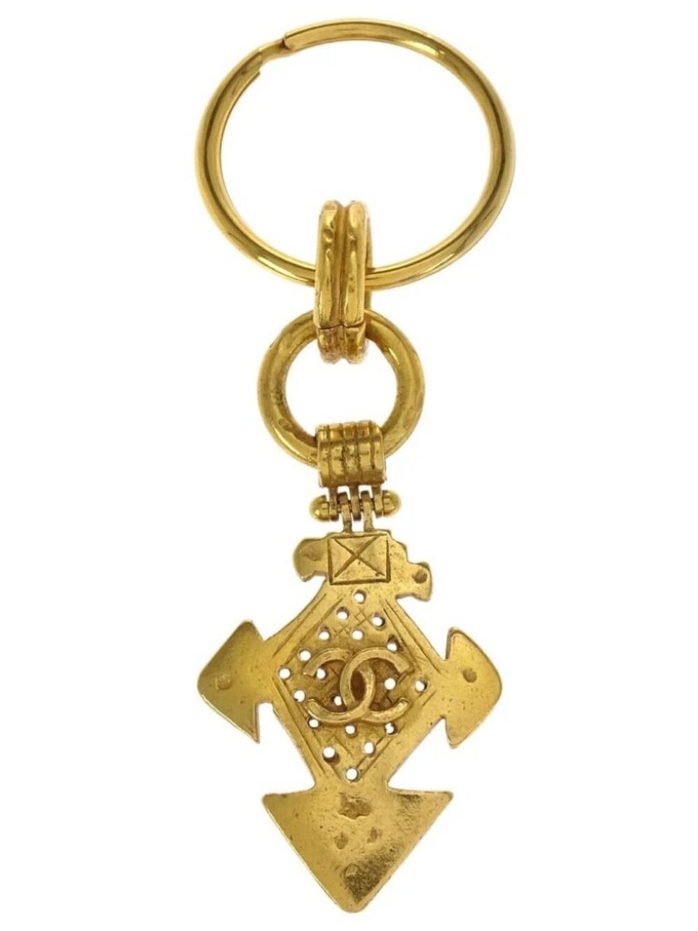 Chanel Gold Key Holder Bag Charm Cross Small Good 94P